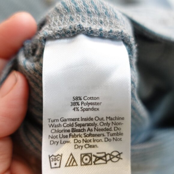 𝅺EDDIE Bauer Sweater Striped Gray Blue Pockets Small - Picture 12 of 12